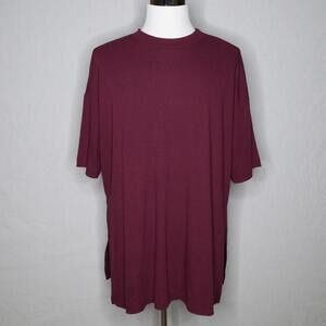 Dressed In Lala Burgundy Rib Knit Short Sleeve Oversized Shirt Sz Large